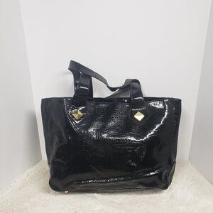 Avon Tote Black Croc Embossed Glossy Faux Leather Academia office Classic